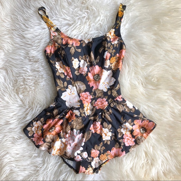 Vintage Other - Vintage Floral Retro Swimsuit with Skirt